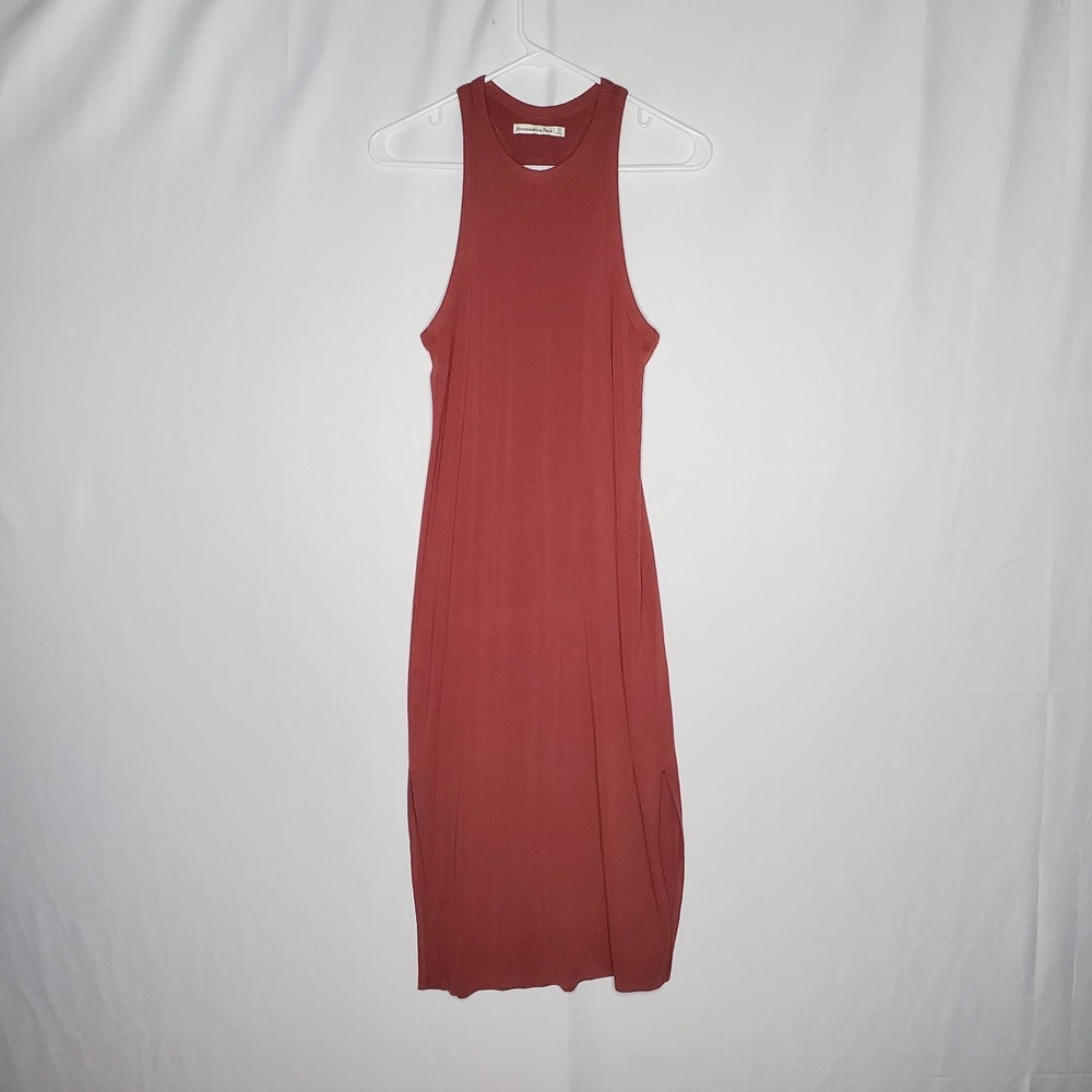 Abercrombie Fitch Midi Tank Dress Small TALL Ribbed Maroon Stretch‎ Bodycon